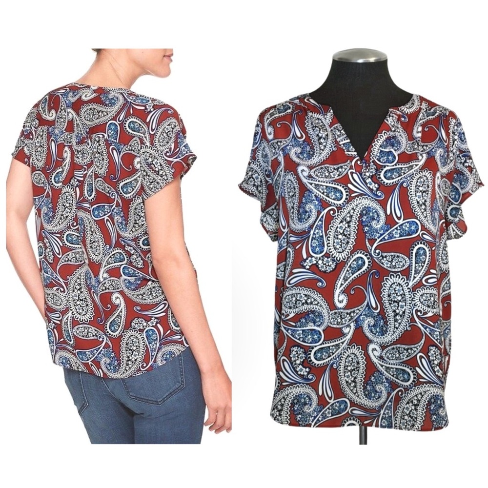 Banana Republic - Paisley Dolman Sleeve Split Neck Pullover Top – Medium